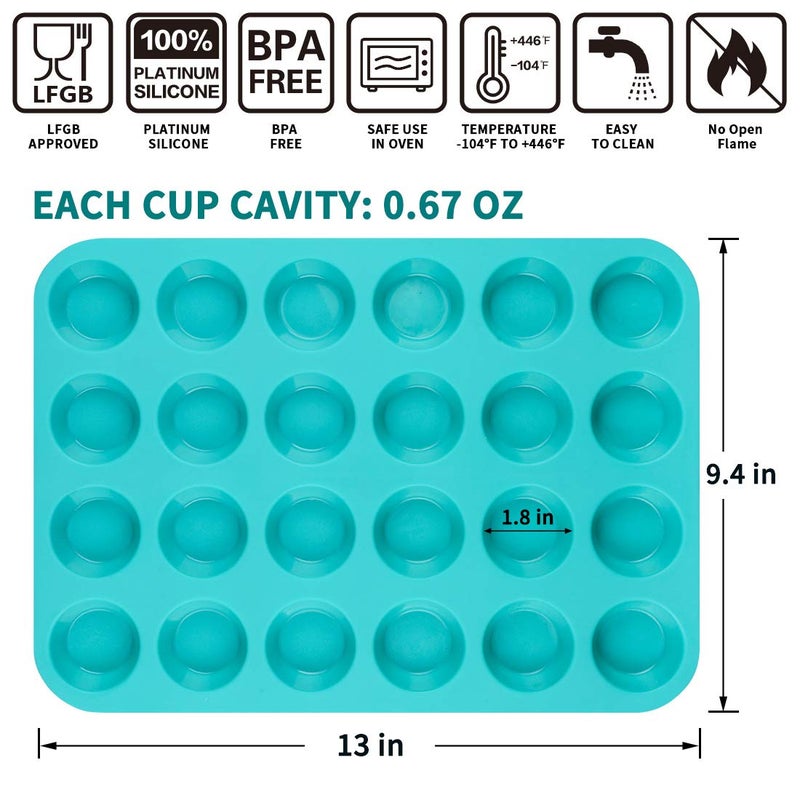 CAKETIME Mini Muffin Pan 24 Mini Cupcake Pans Silicone Molds Food Grade Silicone Muffin Pans for Baking Pack of 2 - Image 2